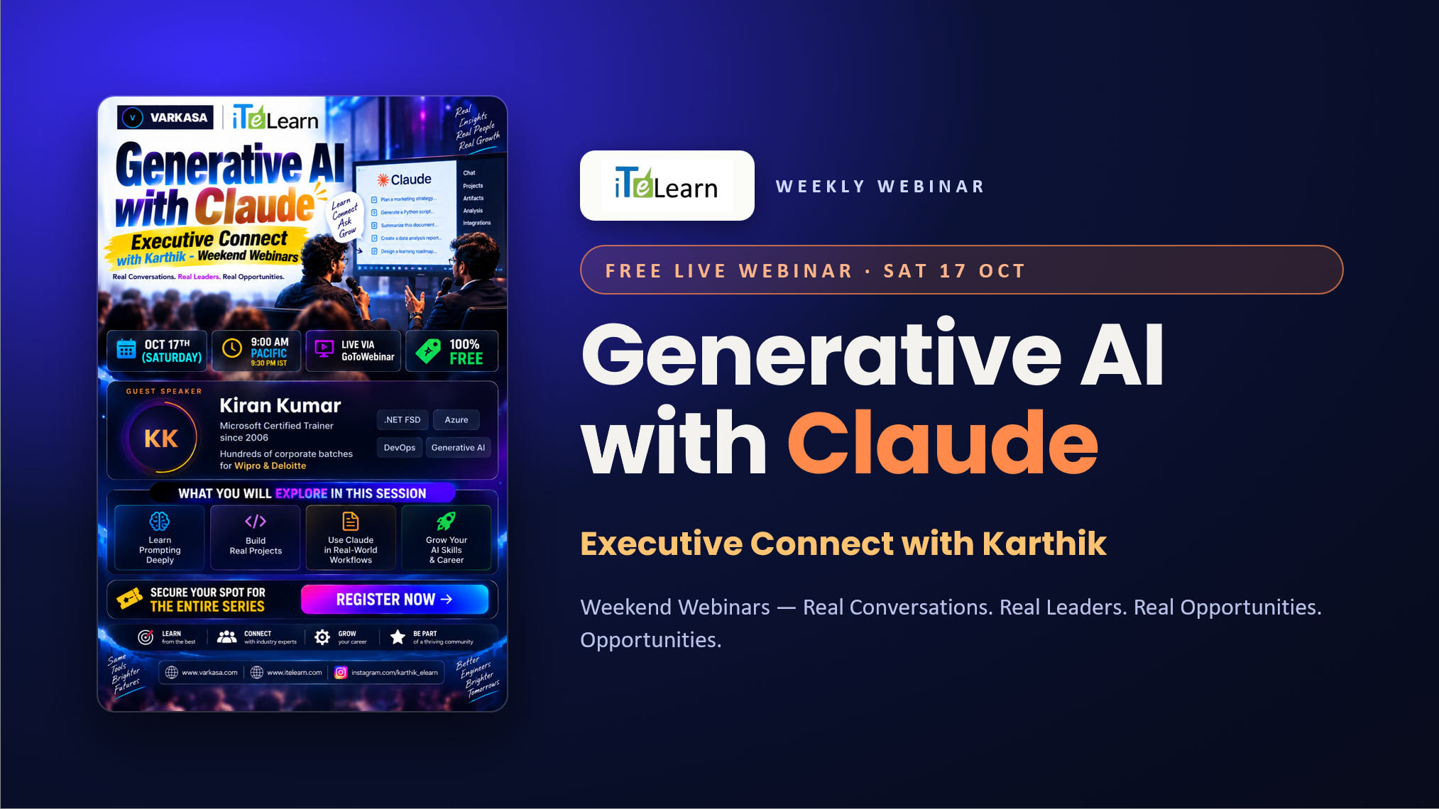 Executive Connect with Karthik - Weekly Webinars - Generative AI with Claude, Free Live Webinar Saturday 17 October