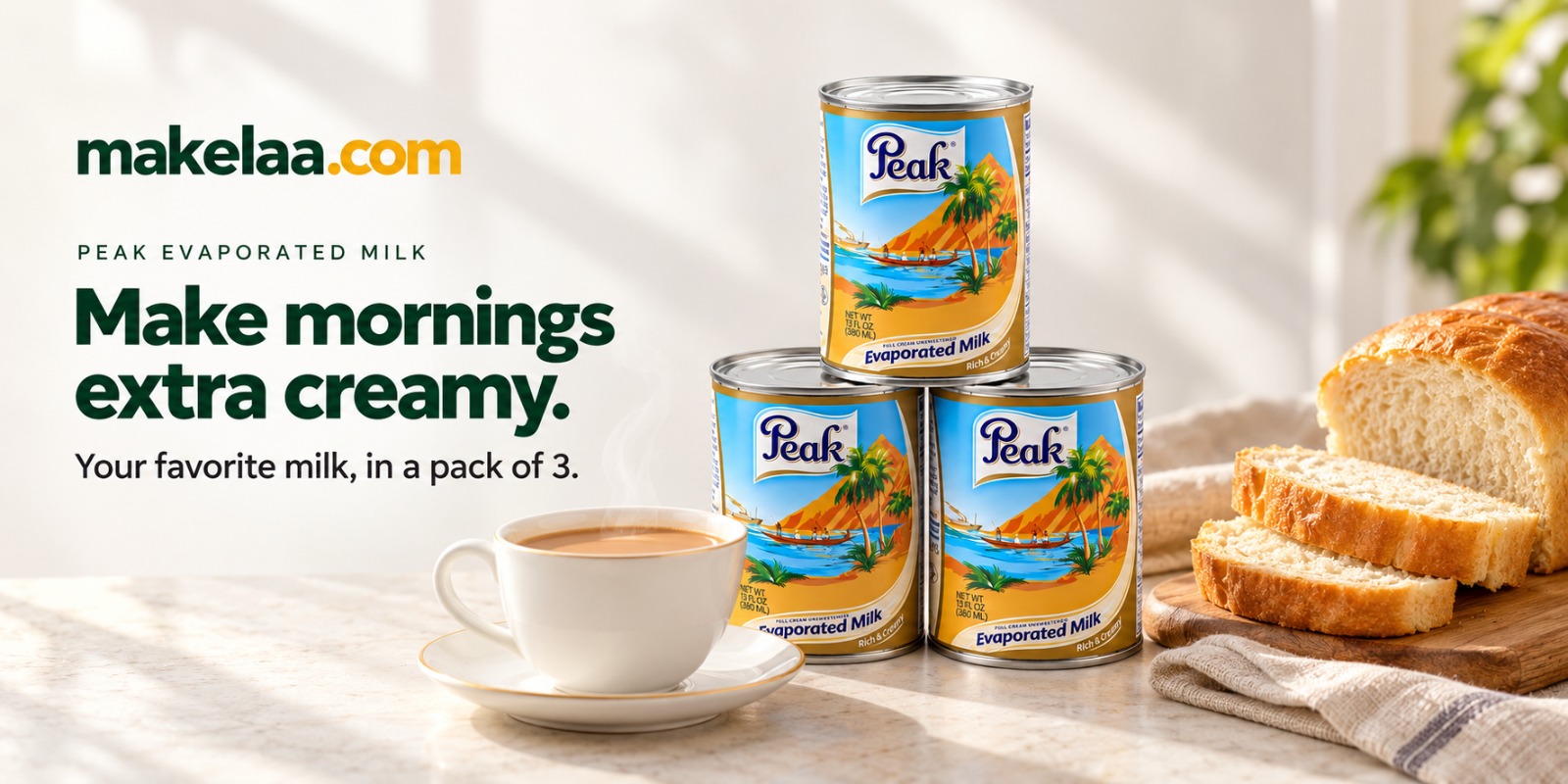 Peak Evaporated Milk, your favorite milk in a pack of 3 — make mornings extra creamy