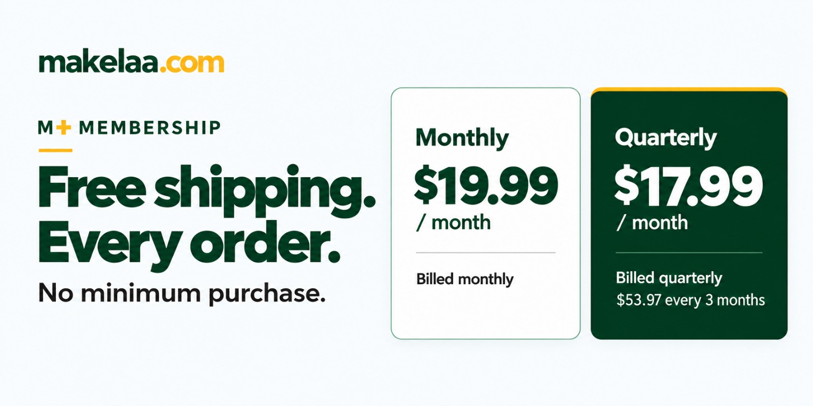 Makelaa M+ membership — free shipping on every order, no minimum purchase