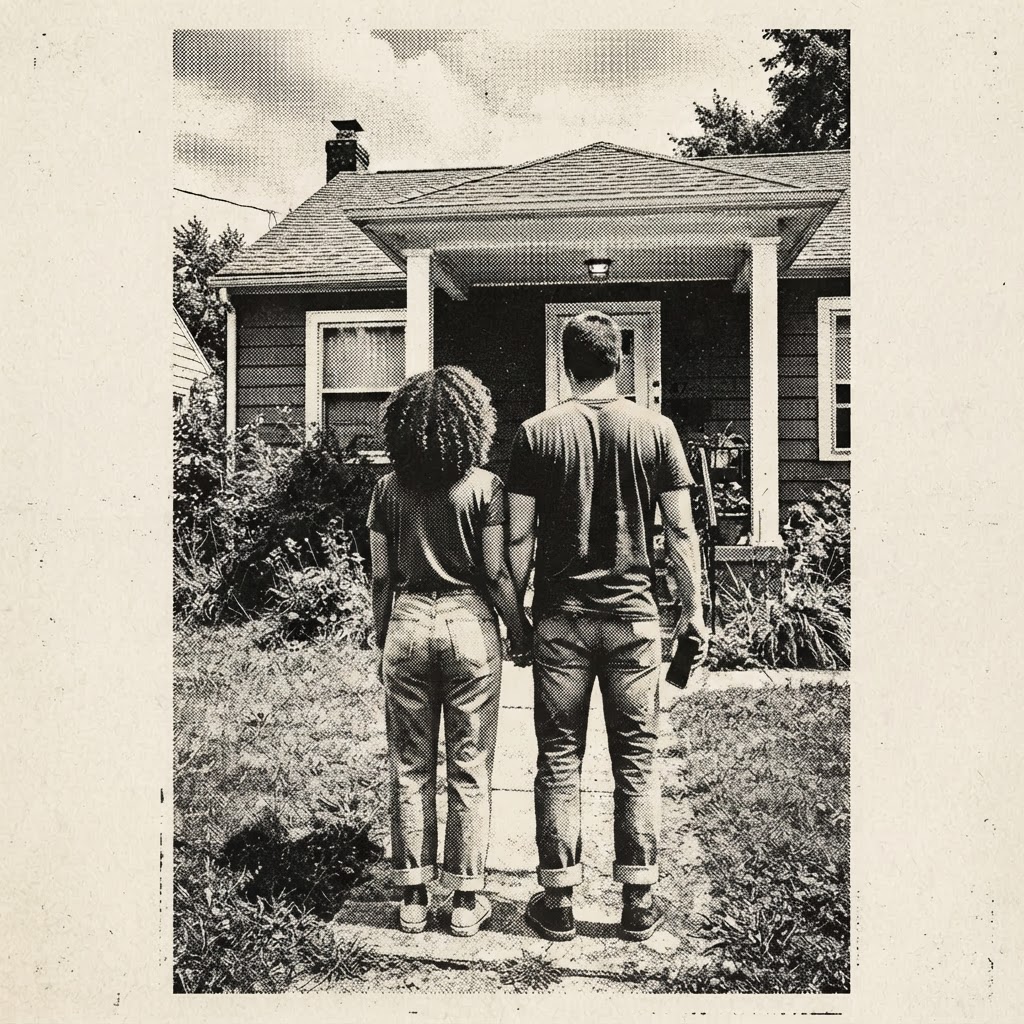Homeowners looking at their house from the front lawn