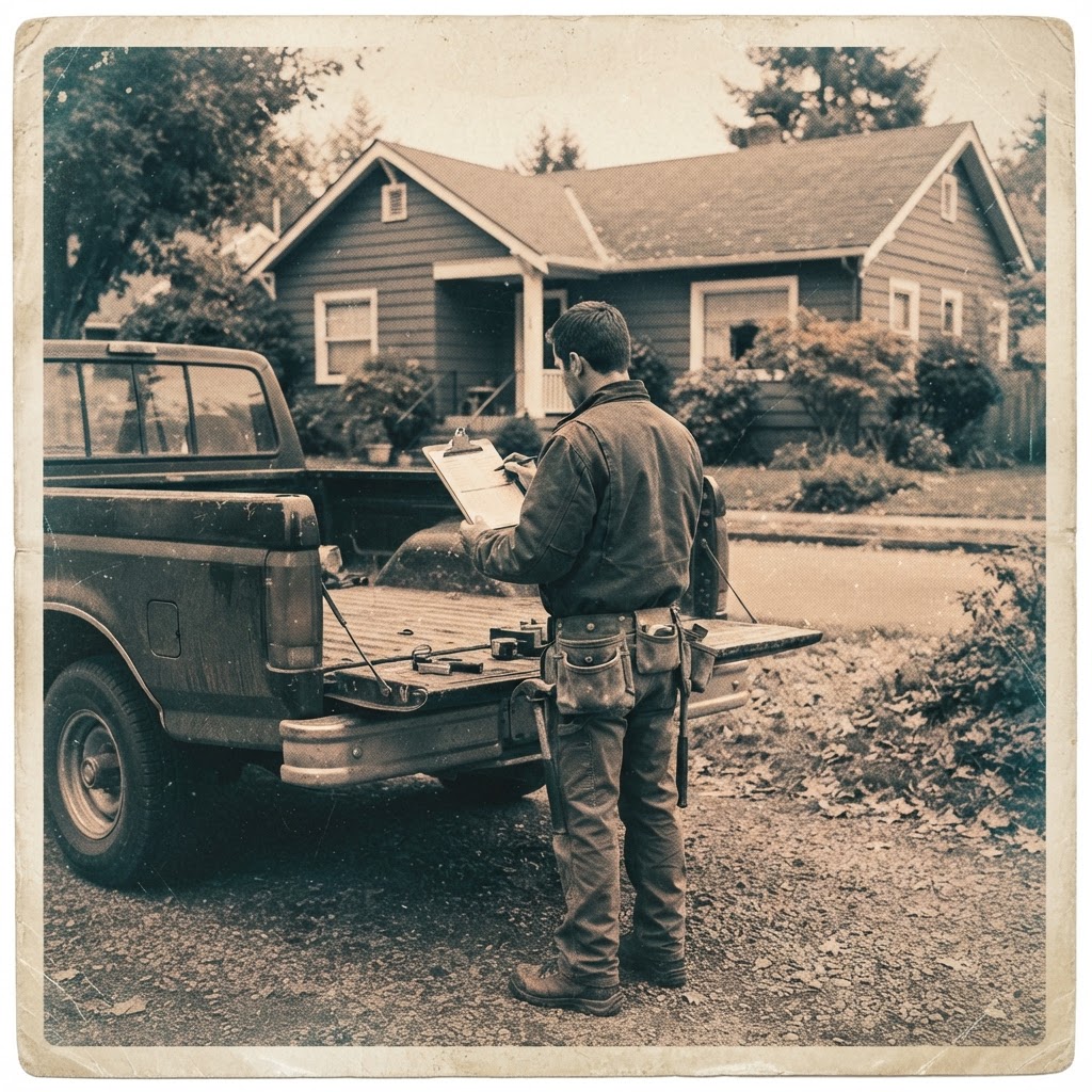 Contractor reviewing an estimate at the tailgate of a work truck