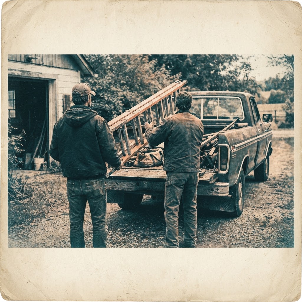 Neighbors loading a ladder and tools for their next project