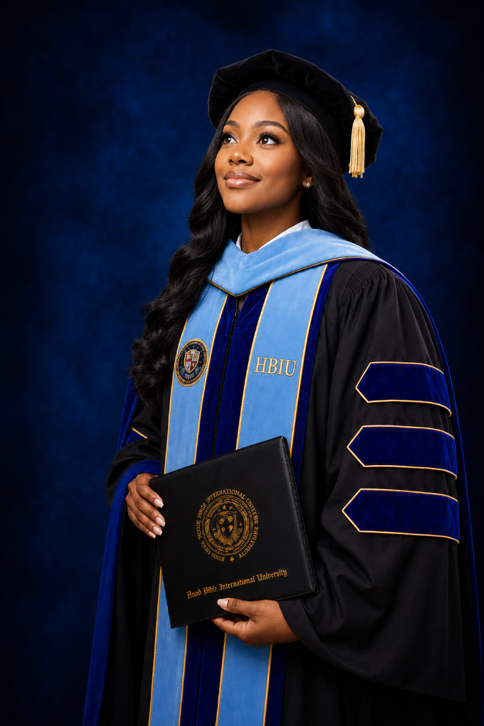HBI University graduate in academic regalia