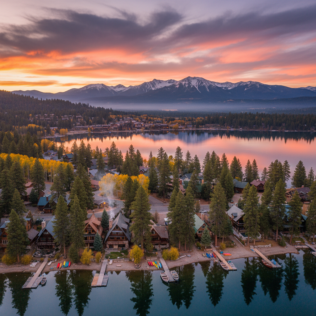 Big Bear Lake mountain neighborhoods at golden hour