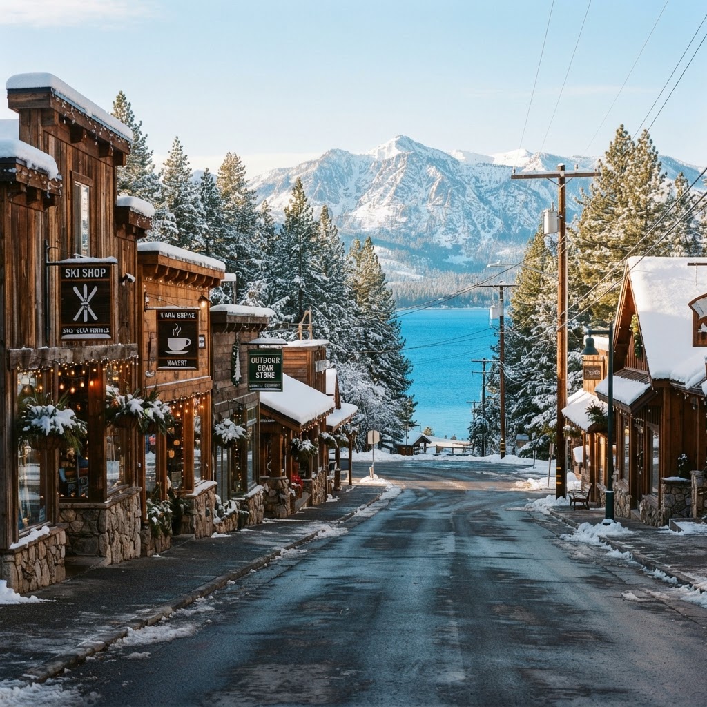 Lake Tahoe mountain-town storefronts representing local Tahoe businesses