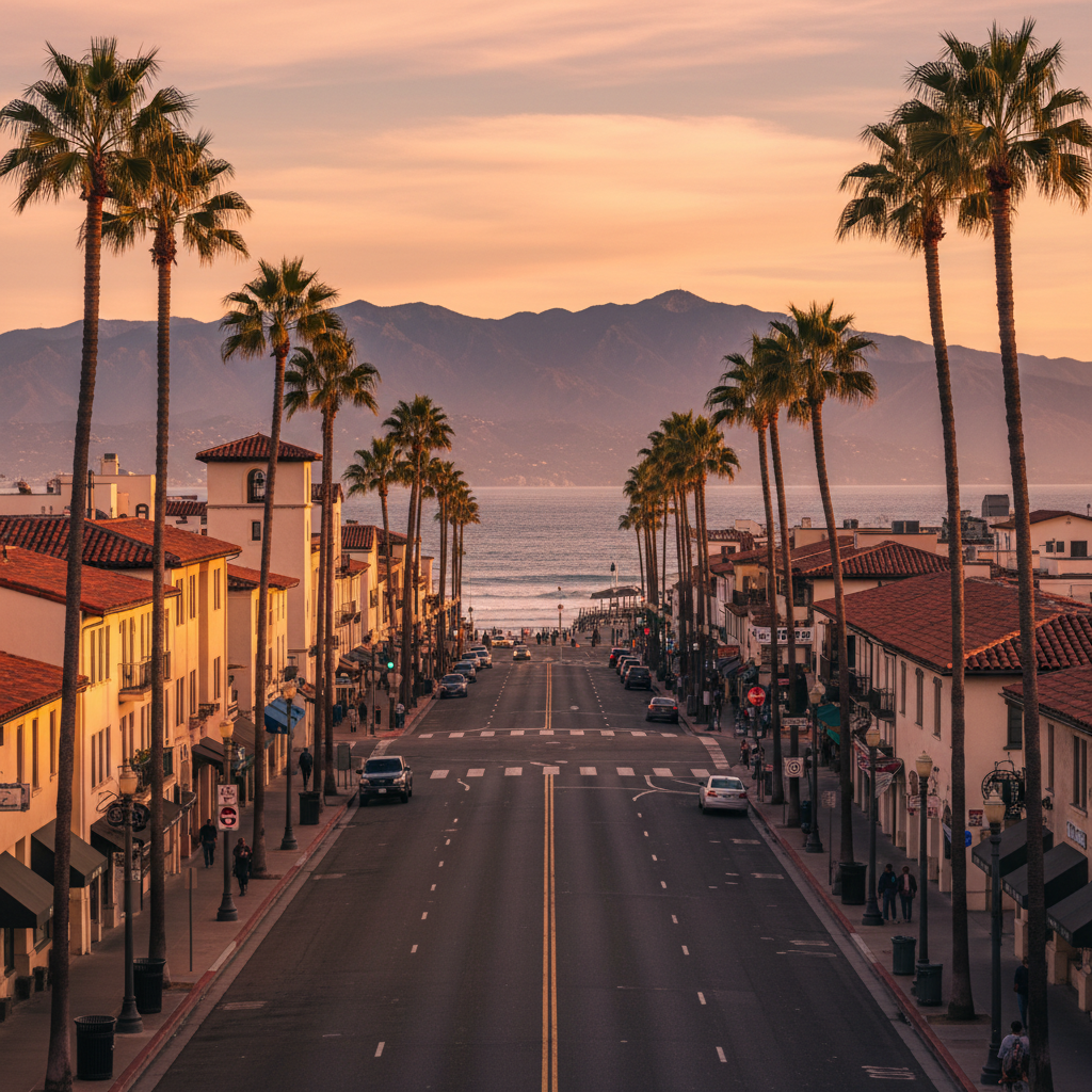 Santa Barbara State Street and the American Riviera coastline