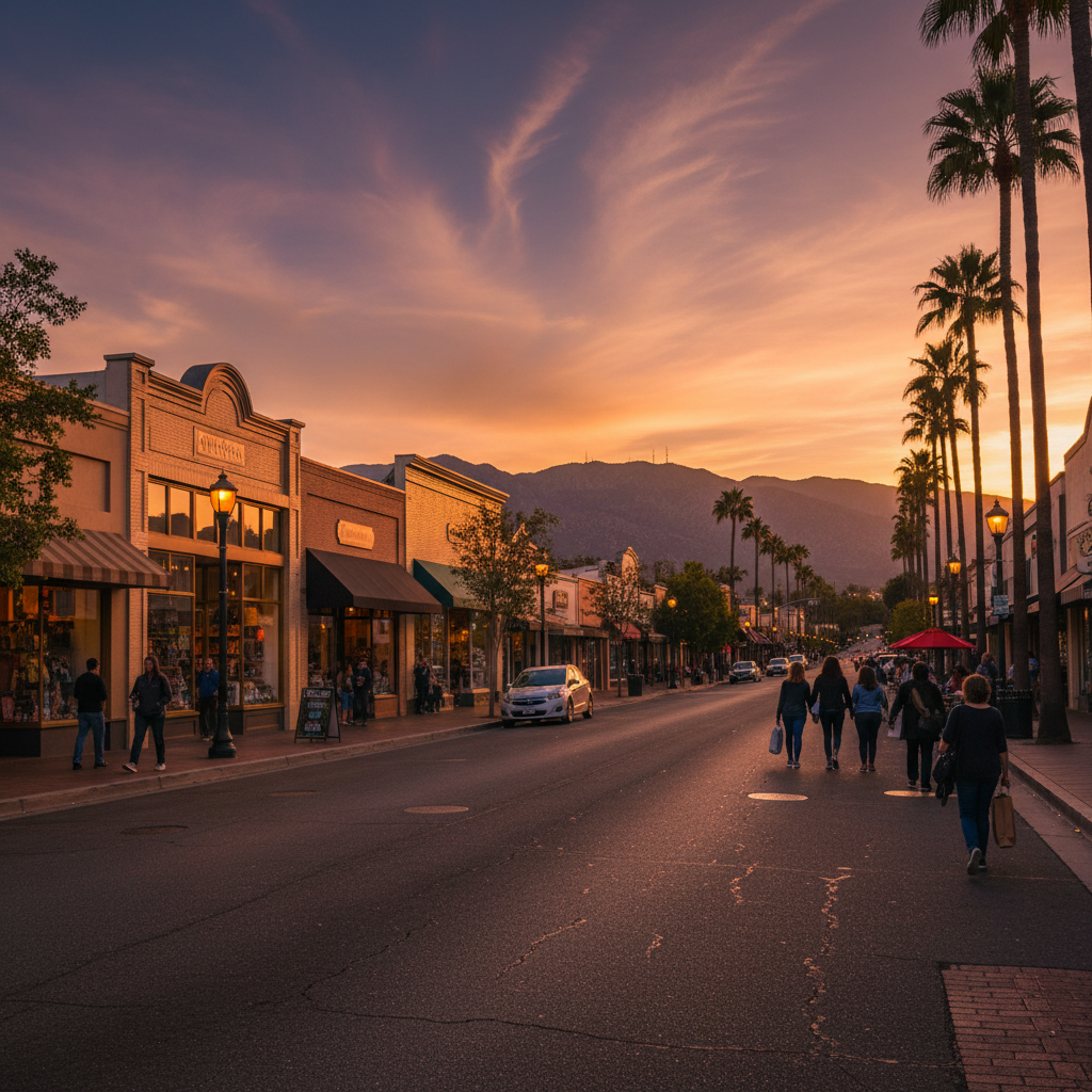 Santa Clarita Valley local business district at golden hour
