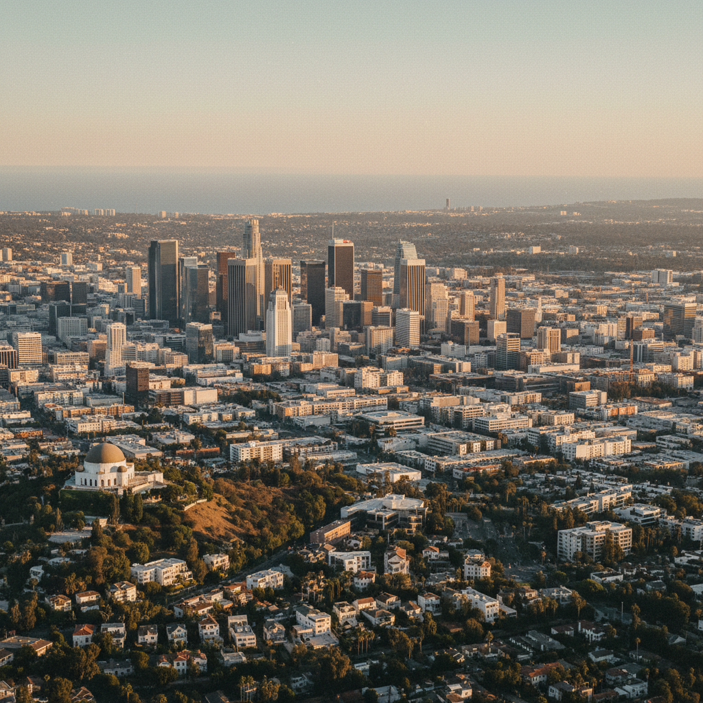 Historic Los Angeles skyline with City Hall and downtown landmarks