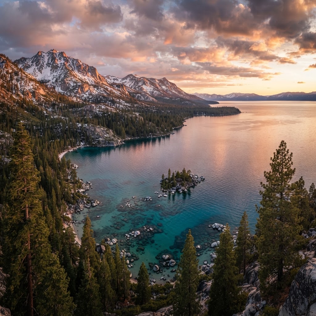 Emerald Bay and the granite peaks of Lake Tahoe