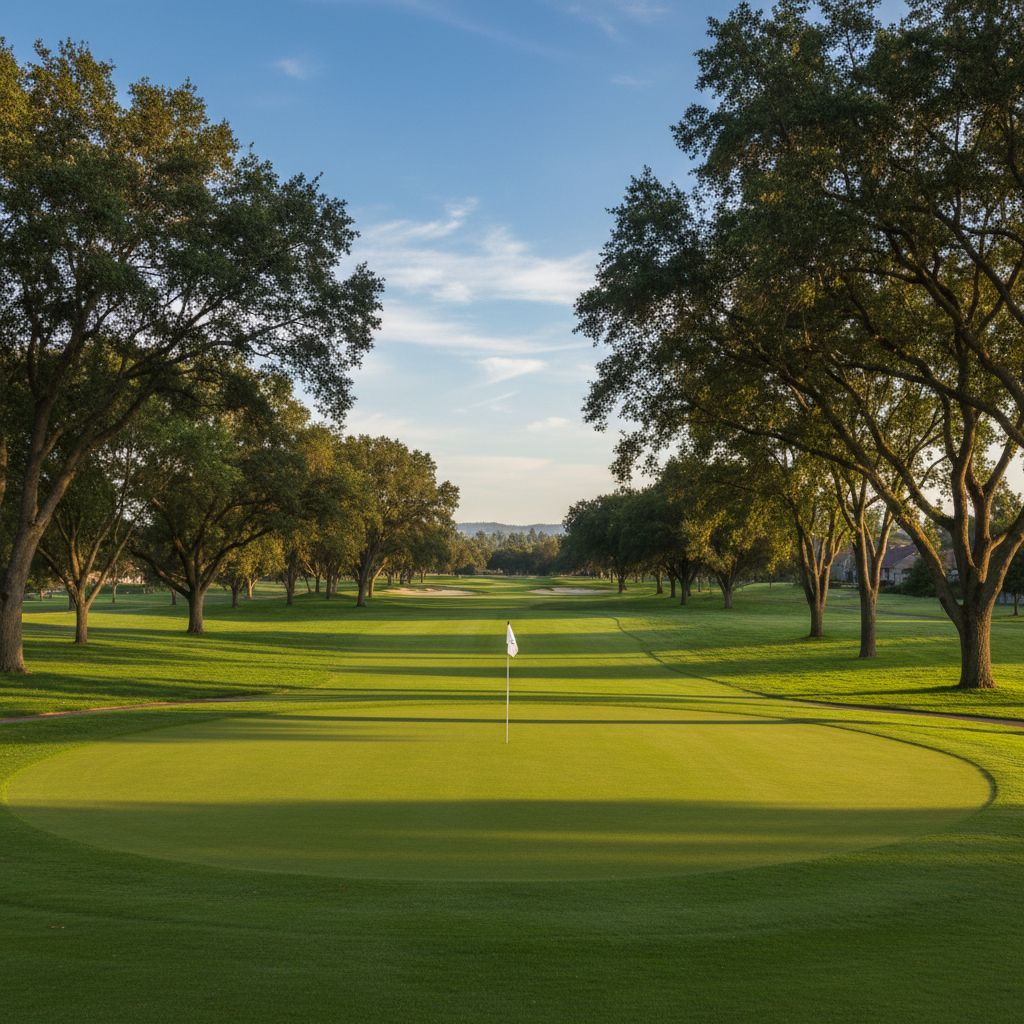 Tree-lined fairway at Cordova Golf Course — Public golf course in Rancho Cordova, CA