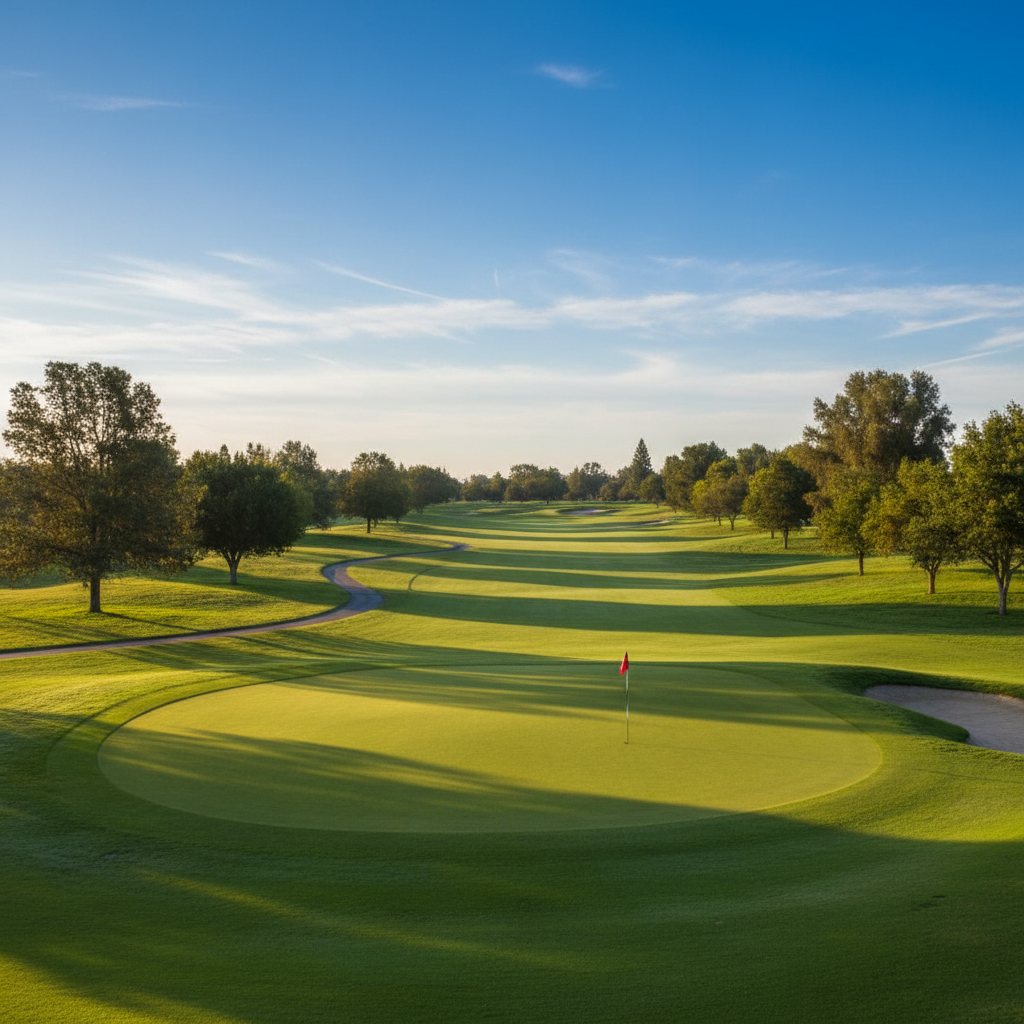 Tree-lined fairway at Mather Golf Course — Public golf course in Mather, CA