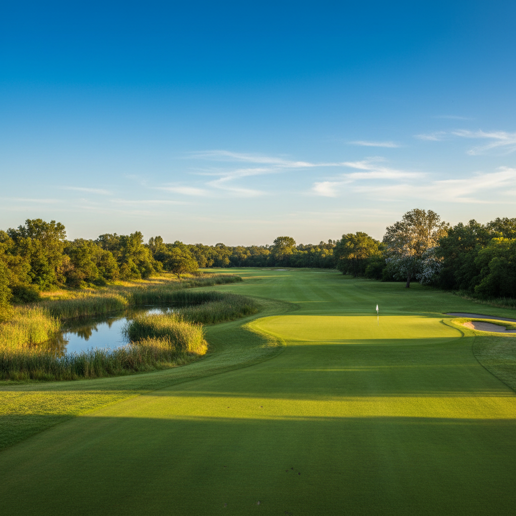 Tree-lined fairway at Teal Bend Golf Club — Public golf course in North Sacramento / Natomas, CA