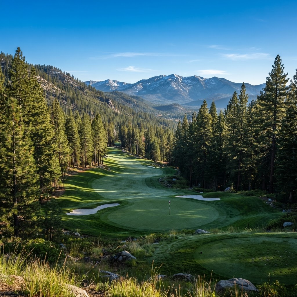Pine-lined fairway at Tahoe Donner Golf Course — Semi-Private golf course in Truckee — Tahoe Donner