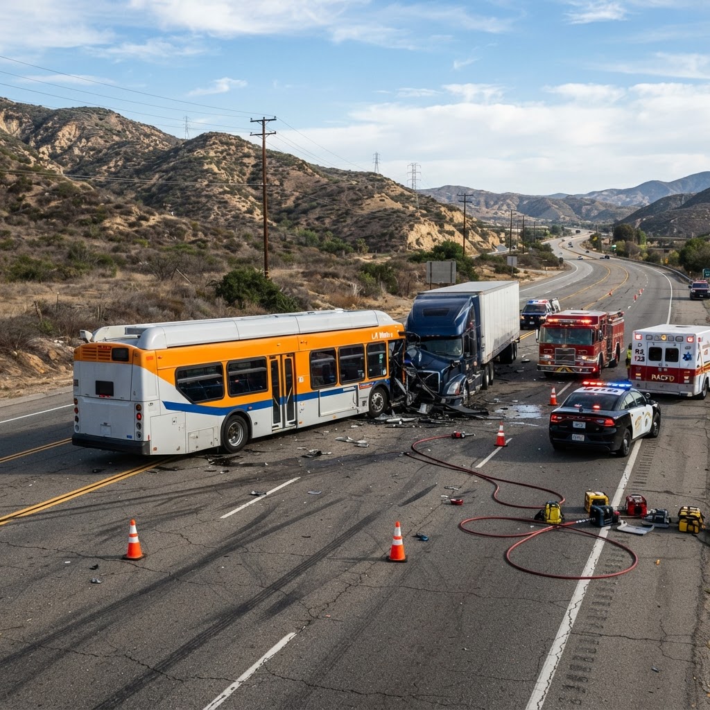 Four Injured After Truck Collides Into Amtrak Bus In Newhall