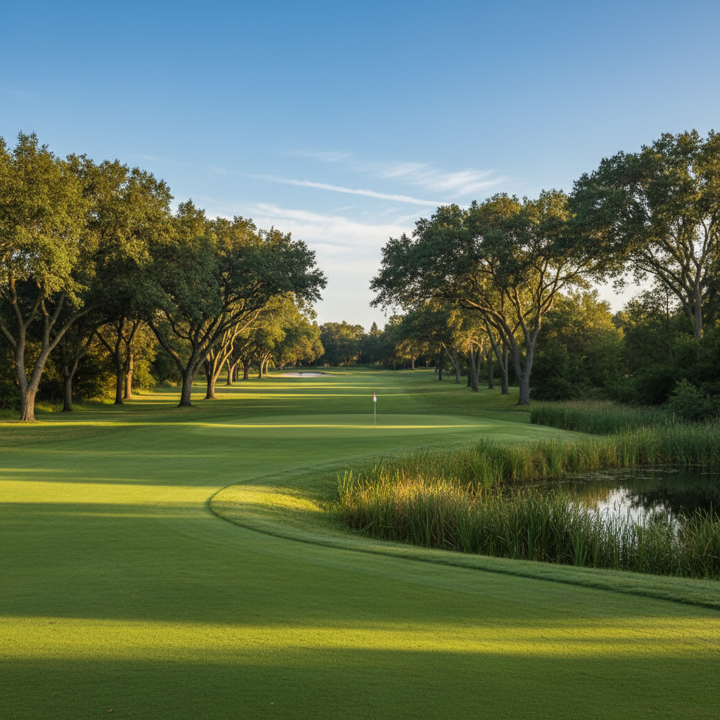 Tree-lined fairway at WildHawk Golf Club — Public golf course in Elk Grove, CA