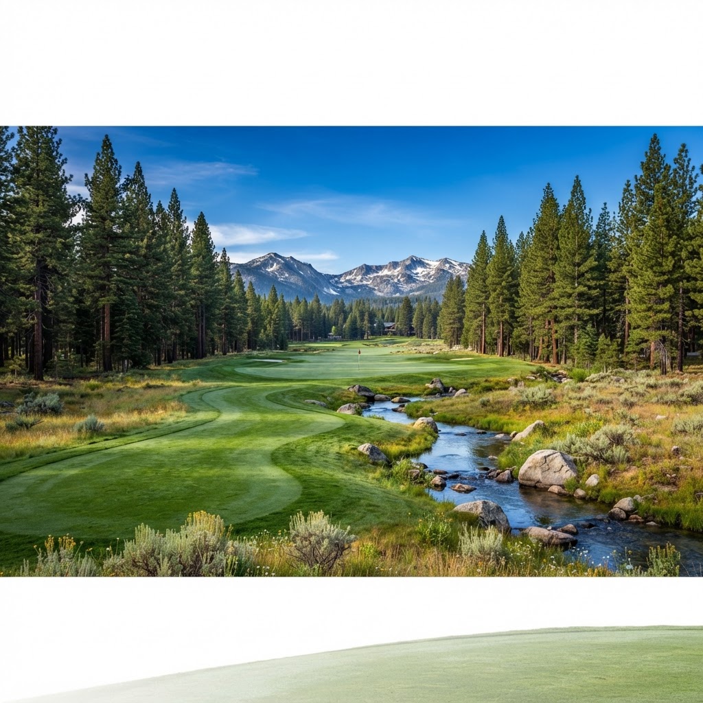 Pine-lined fairway at Northstar California Golf Course — Resort golf course in Northstar / Truckee