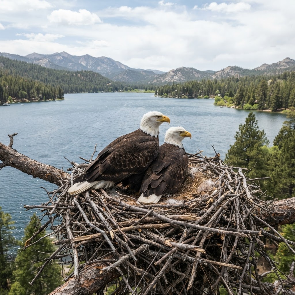 Shadows new Big Bear nest companion Banded eagle KD1 sparks curiosity
