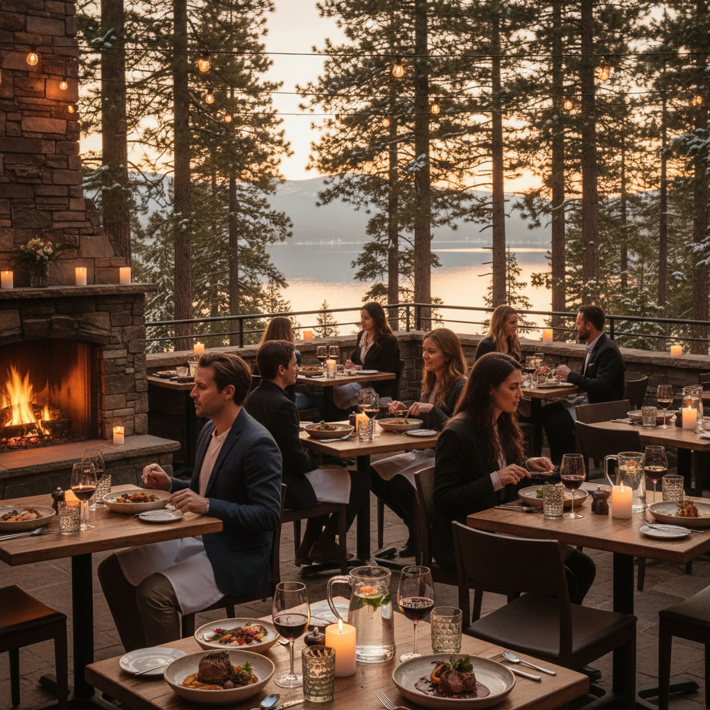 Big Bear dining scene at golden hour