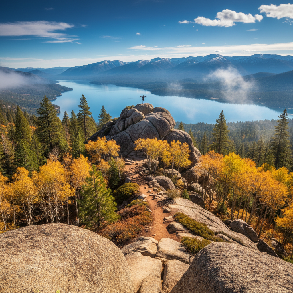 Big Bear mountain trails and lakefront — Castle Rock vista over Big Bear Lake