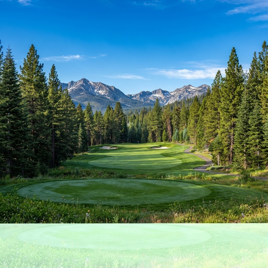 Pine-lined fairway at Ponderosa Golf Course — Public golf course in Truckee