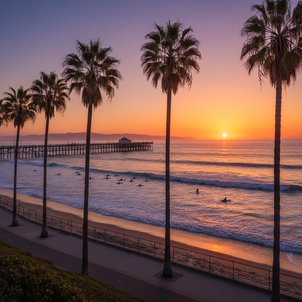 Surfers Point and Ventura Pier at golden hour