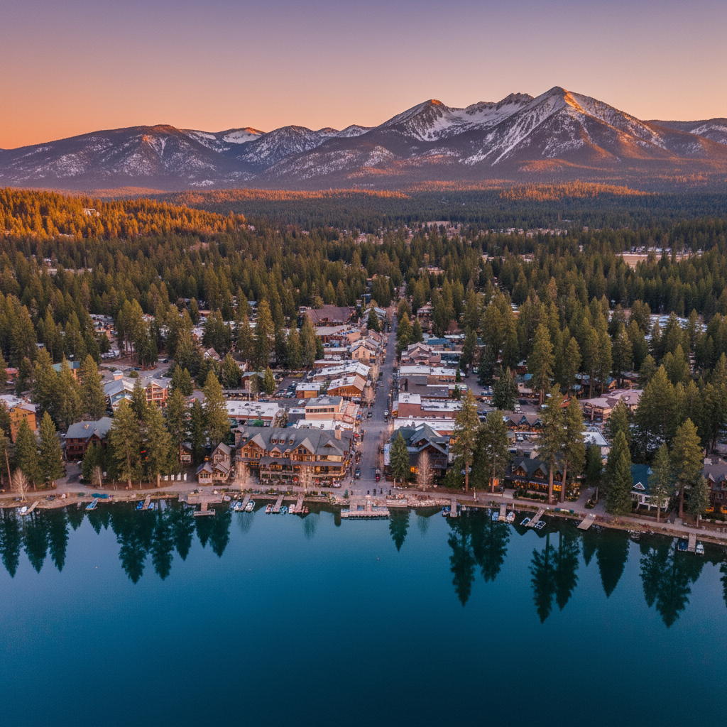 Big Bear Lake and The Village at golden hour