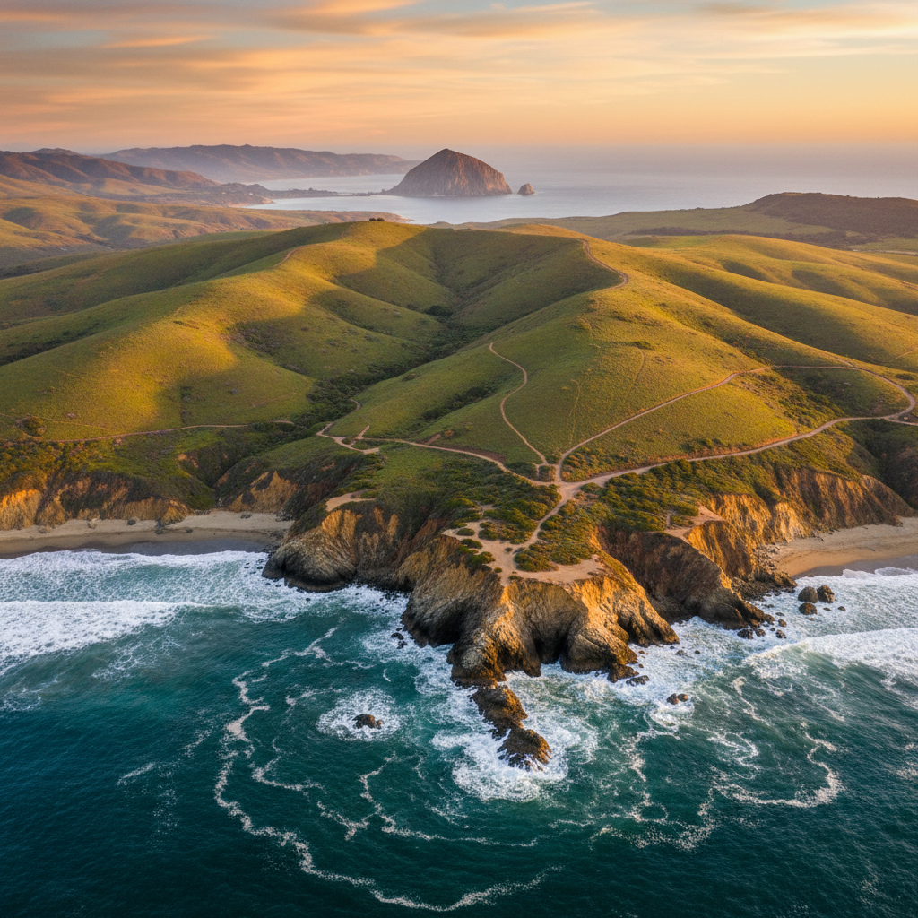 San Luis Obispo County parks and coastline — Montaña de Oro bluffs and Morro Rock
