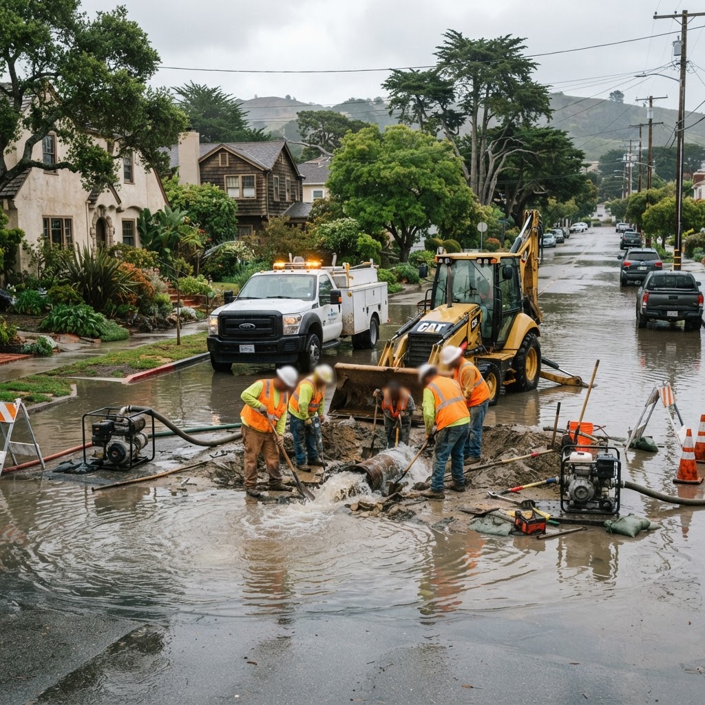 Water main break causes road closures in Monterey