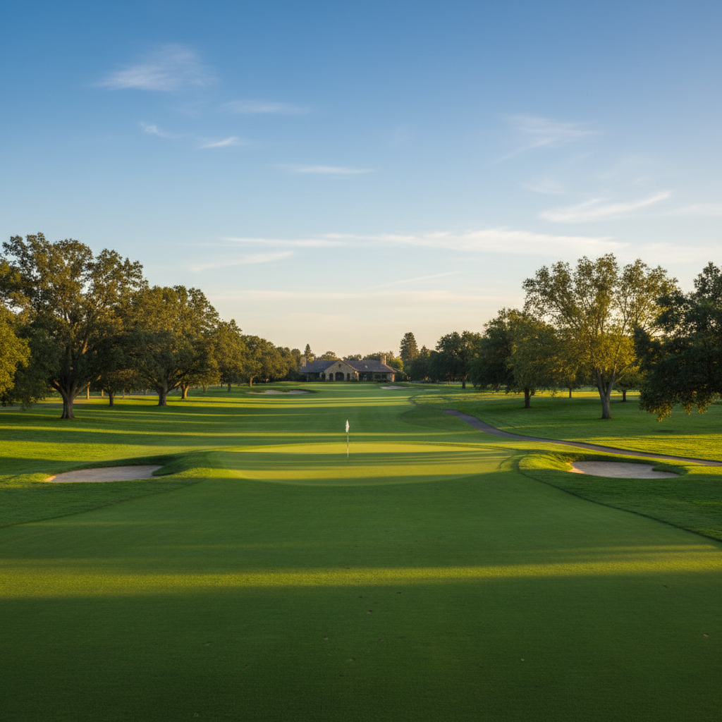 Tree-lined fairway at William Land Golf Course — Municipal golf course in Land Park, Sacramento, CA