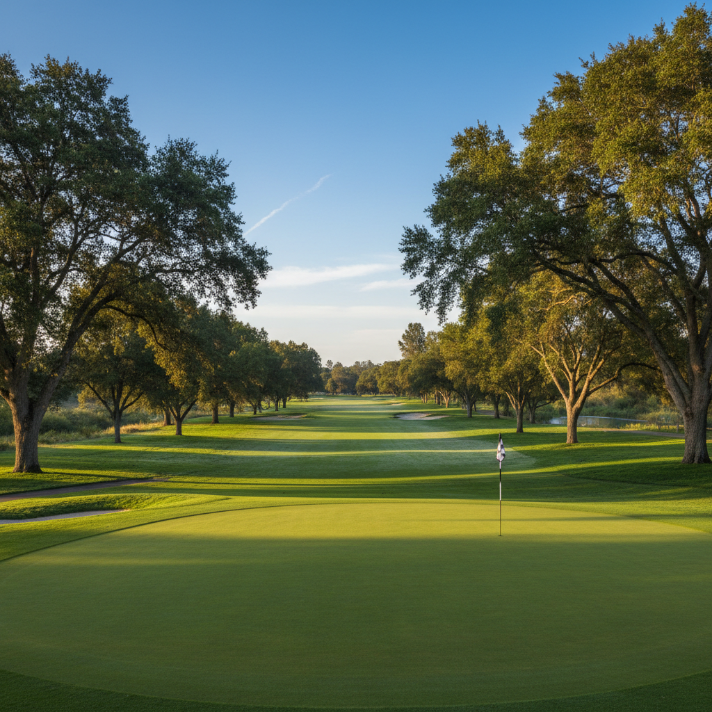 Tree-lined fairway at Ancil Hoffman Golf Course — Public golf course in Carmichael, CA