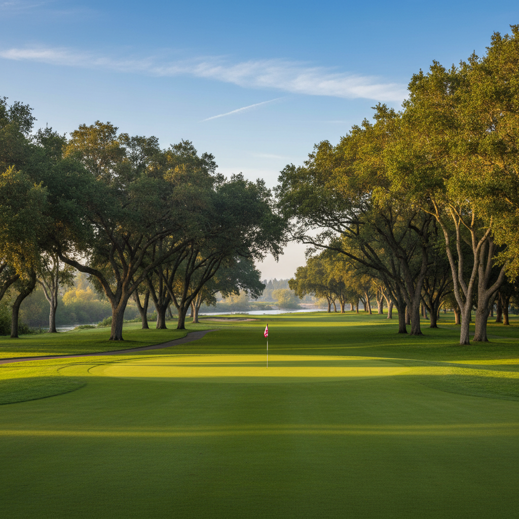 Tree-lined fairway at Bartley Cavanaugh Golf Course — Municipal golf course in Sacramento, CA