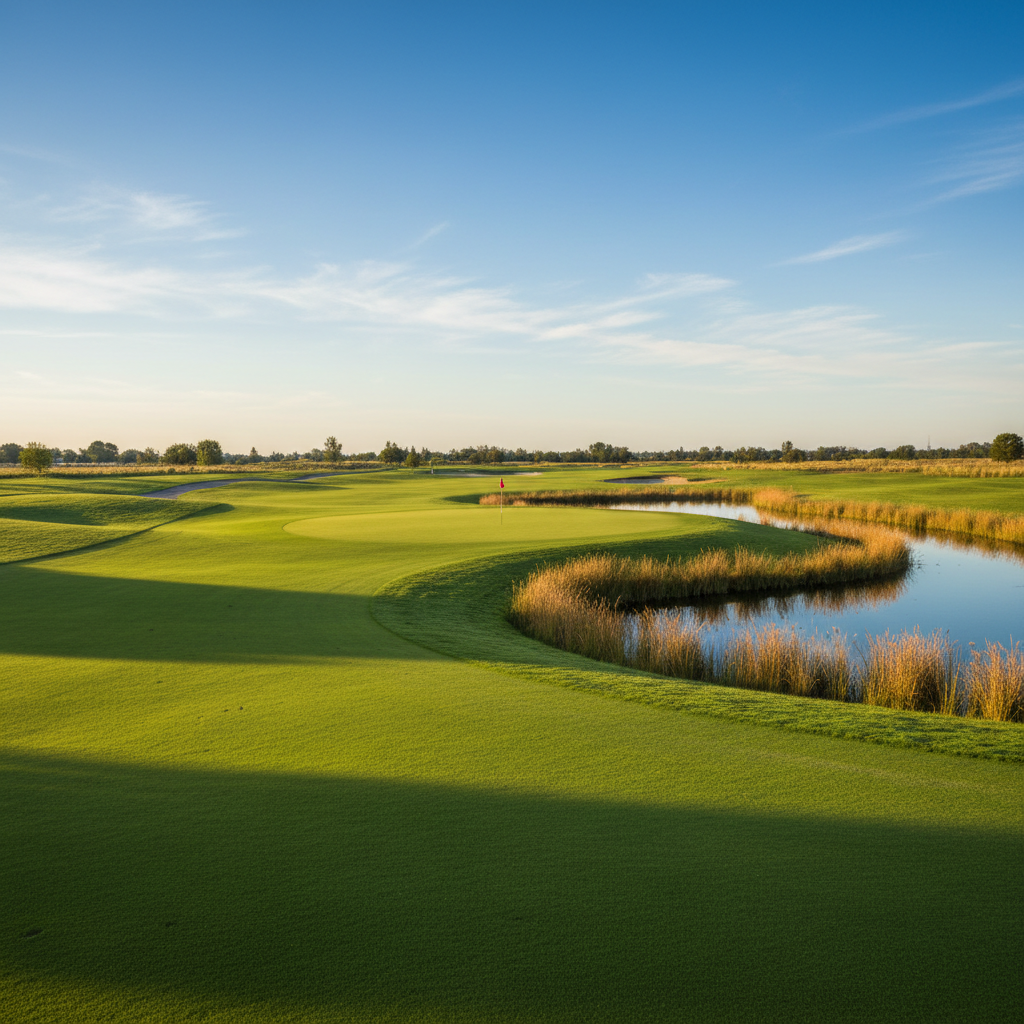 Tree-lined fairway at Emerald Lakes Golf Course — Public golf course in Elk Grove, CA