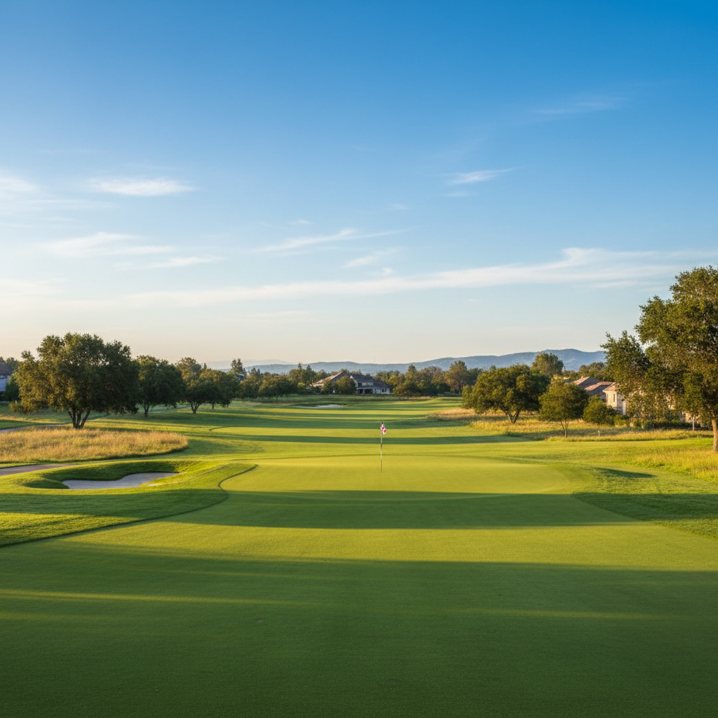 Tree-lined fairway at Antelope Greens Golf Course — Public golf course in Antelope, CA