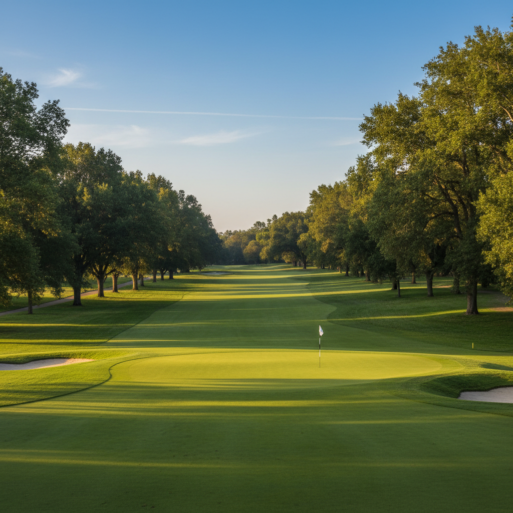 Tree-lined fairway at Haggin Oaks Golf Complex — Alister MacKenzie Course — Municipal golf course in Sacramento, CA