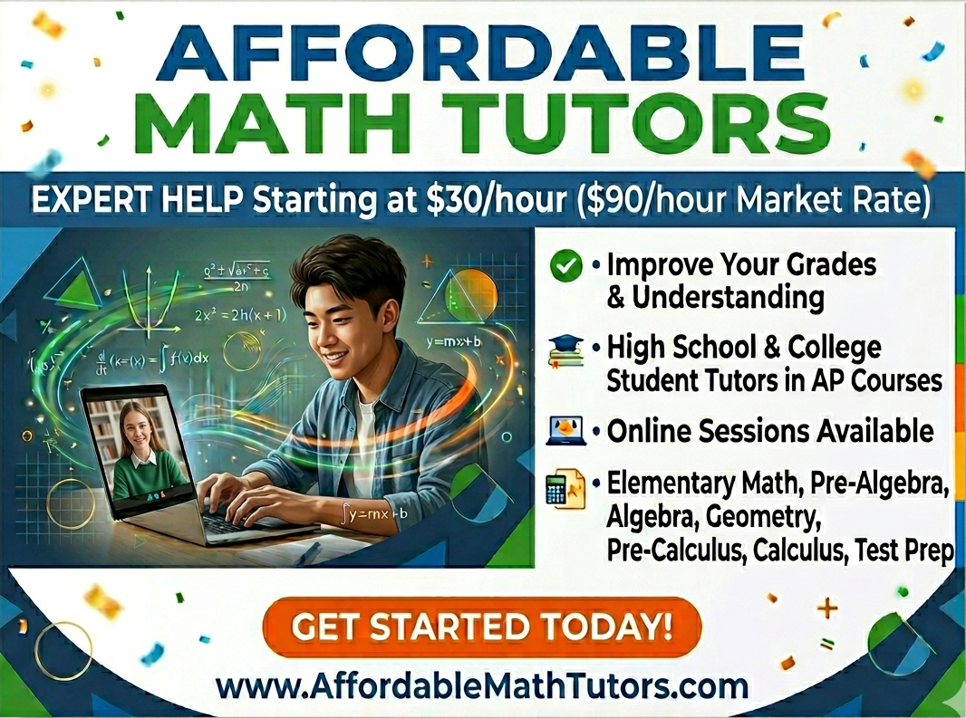 Affordable Math Tutors — Expert help starting at $30/hour