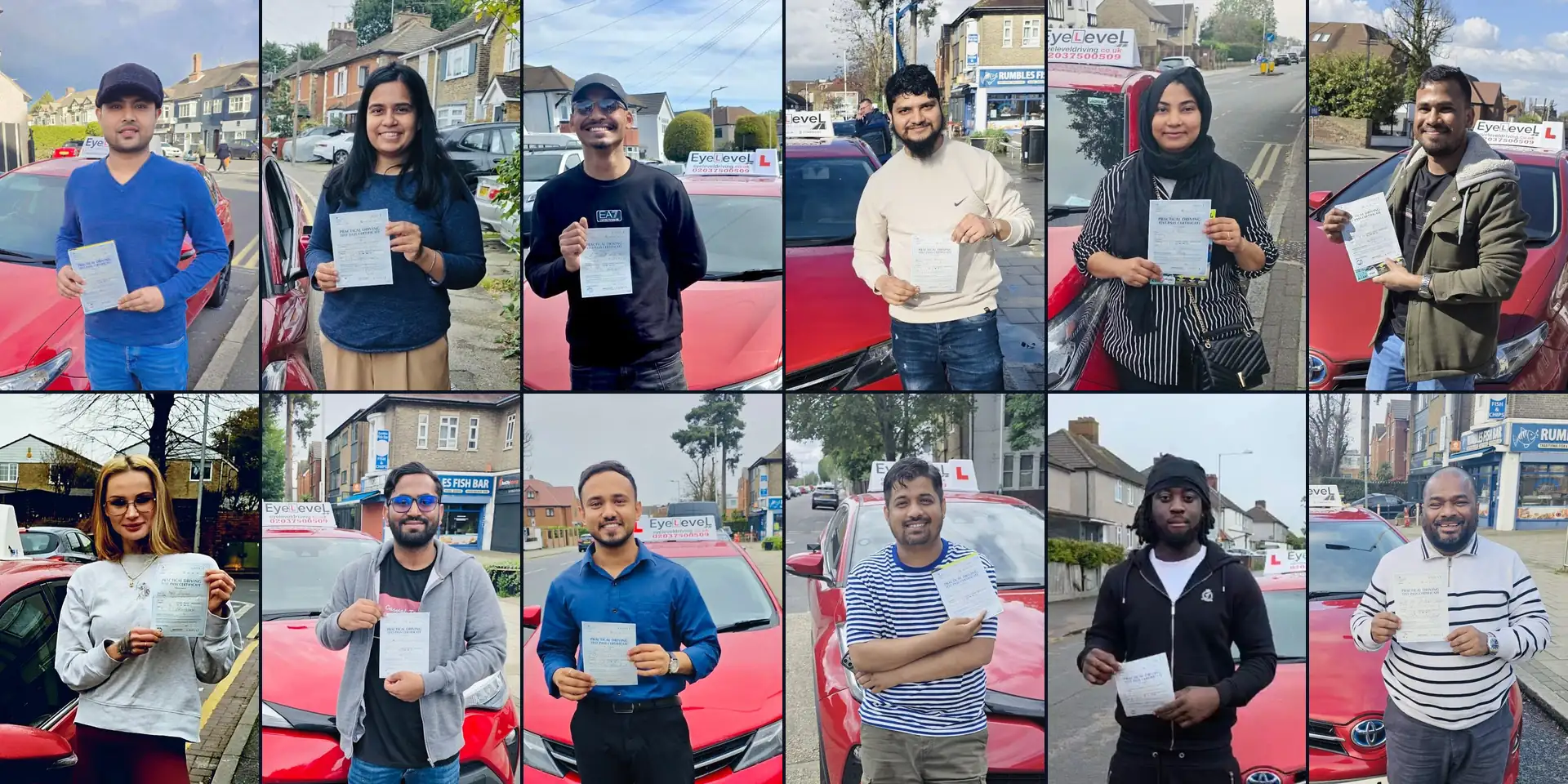 EyeLevel students holding their driving test pass certificates