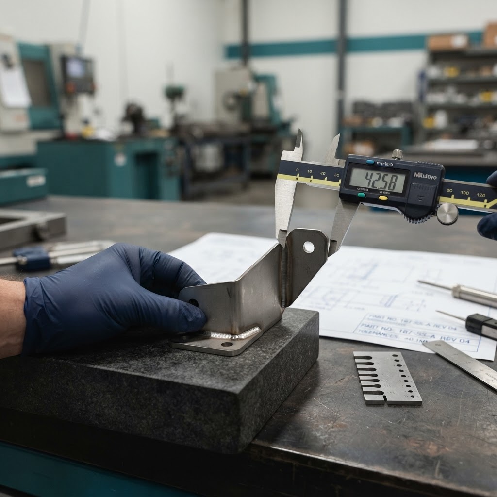 Illustrative caliper inspection of a fabricated metal bracket