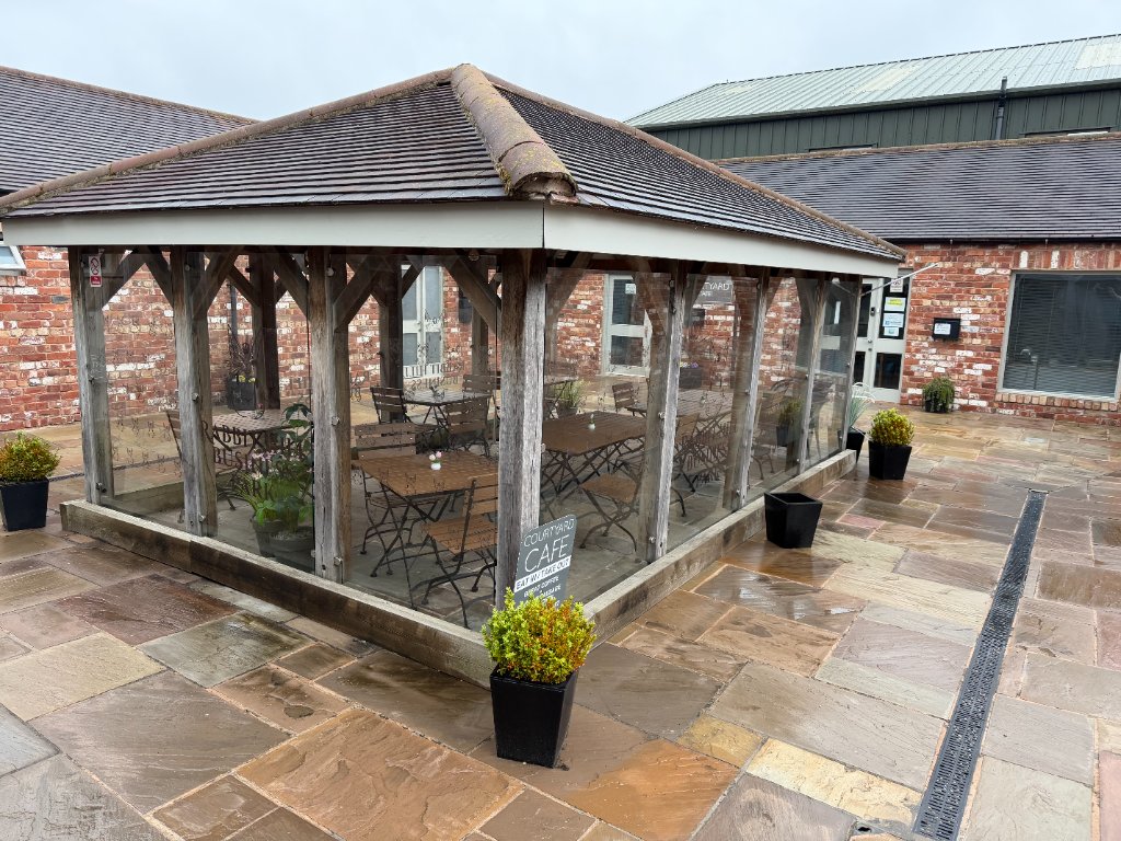The Courtyard Café gazebo seating — independent café at Rabbit Hill Business Park