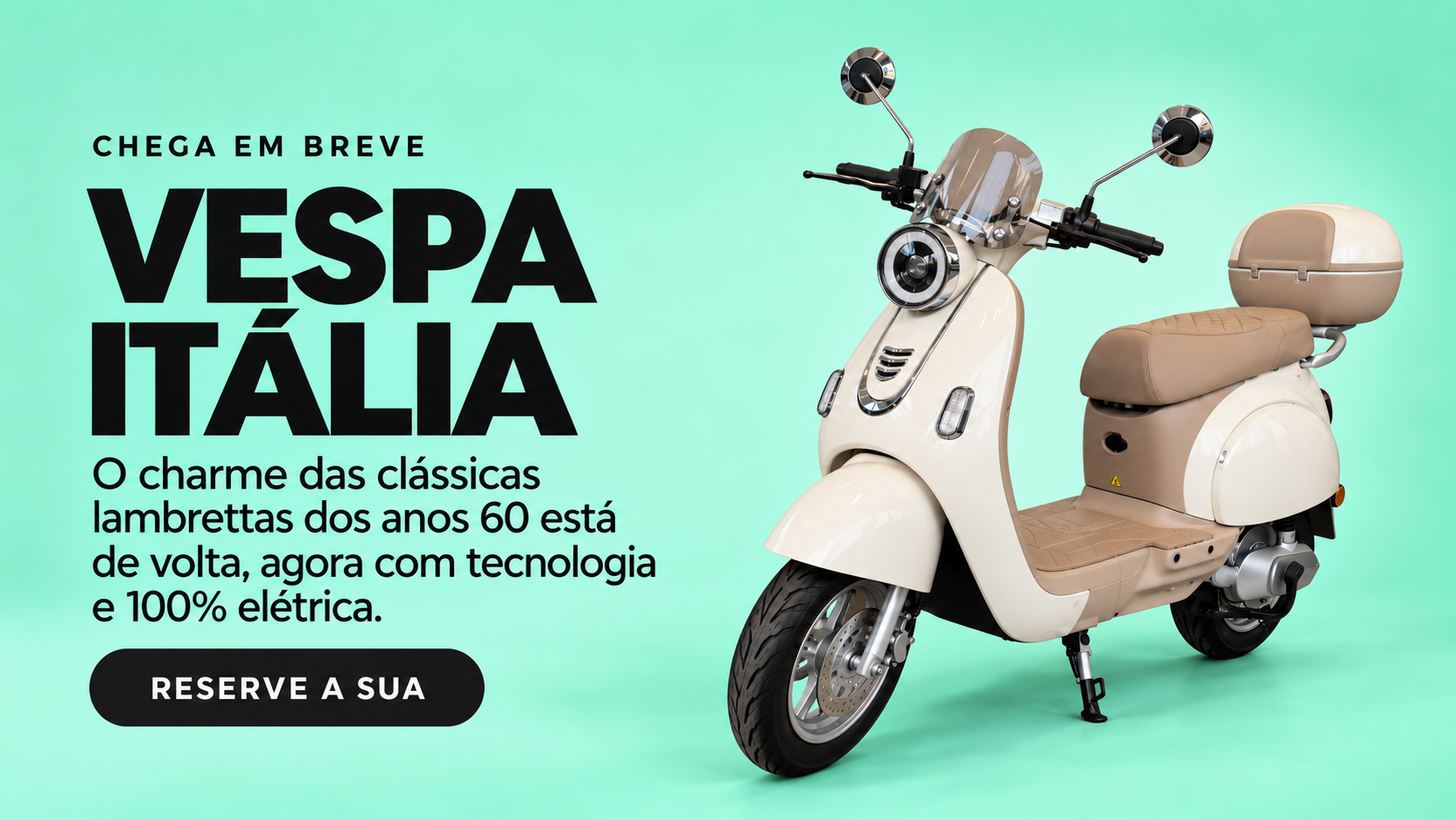 Vespa Itália — scooter elétrica clássica com motor de 1000 W, bateria de lítio 60V 24Ah e autonomia de até 60 km — Four Eletric