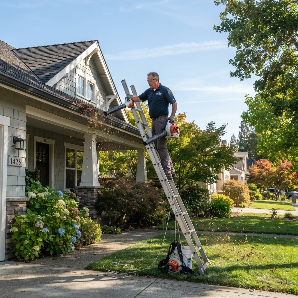 Professional gutter cleaning service in action
