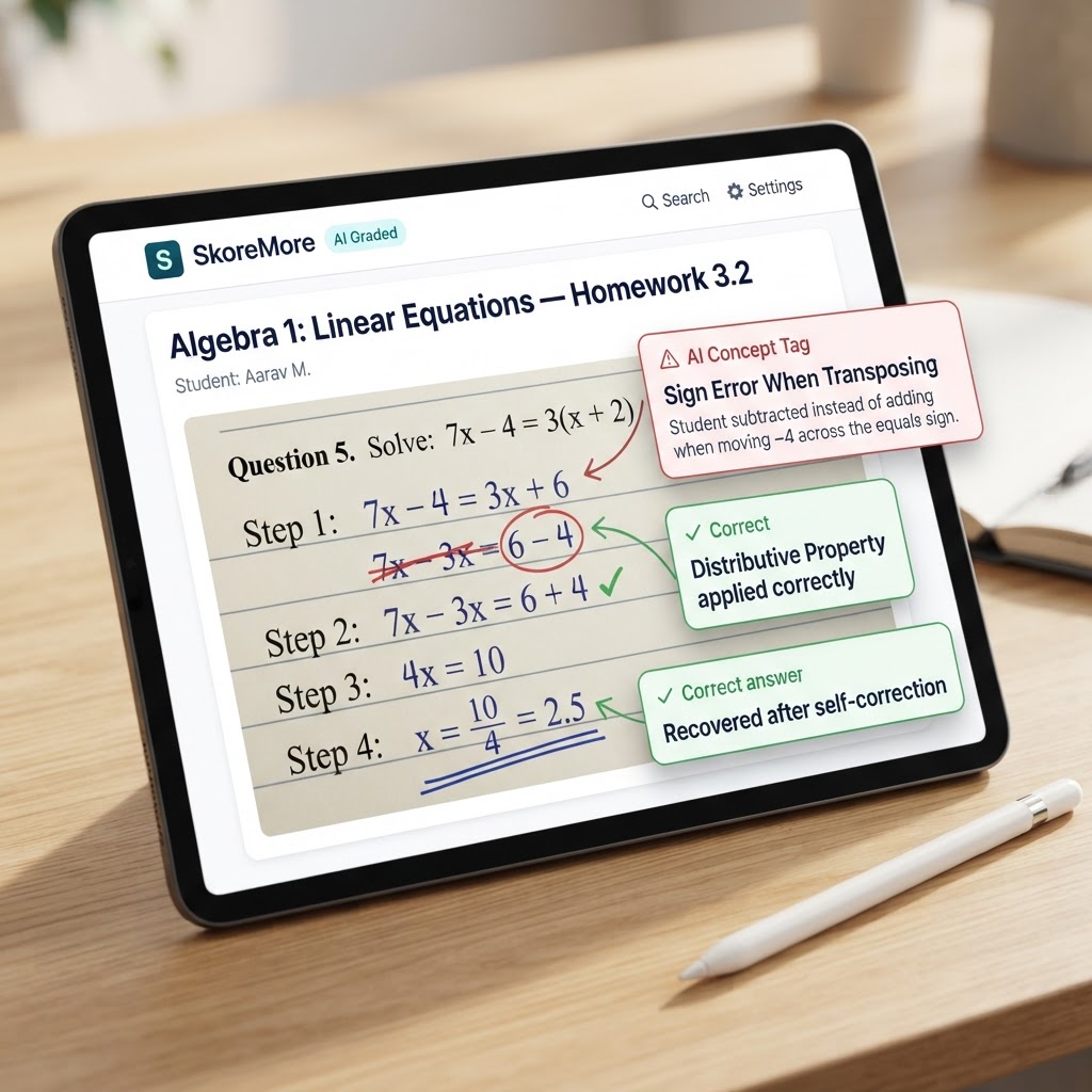 A marked answer sheet with each wrong answer traced to the specific concept behind the lost mark