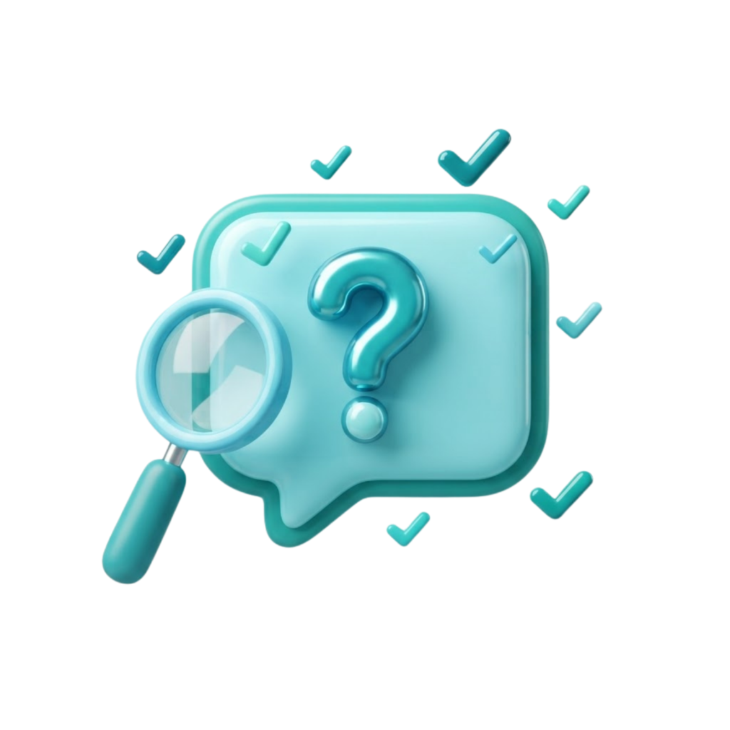 3D illustration of a question mark in a speech bubble