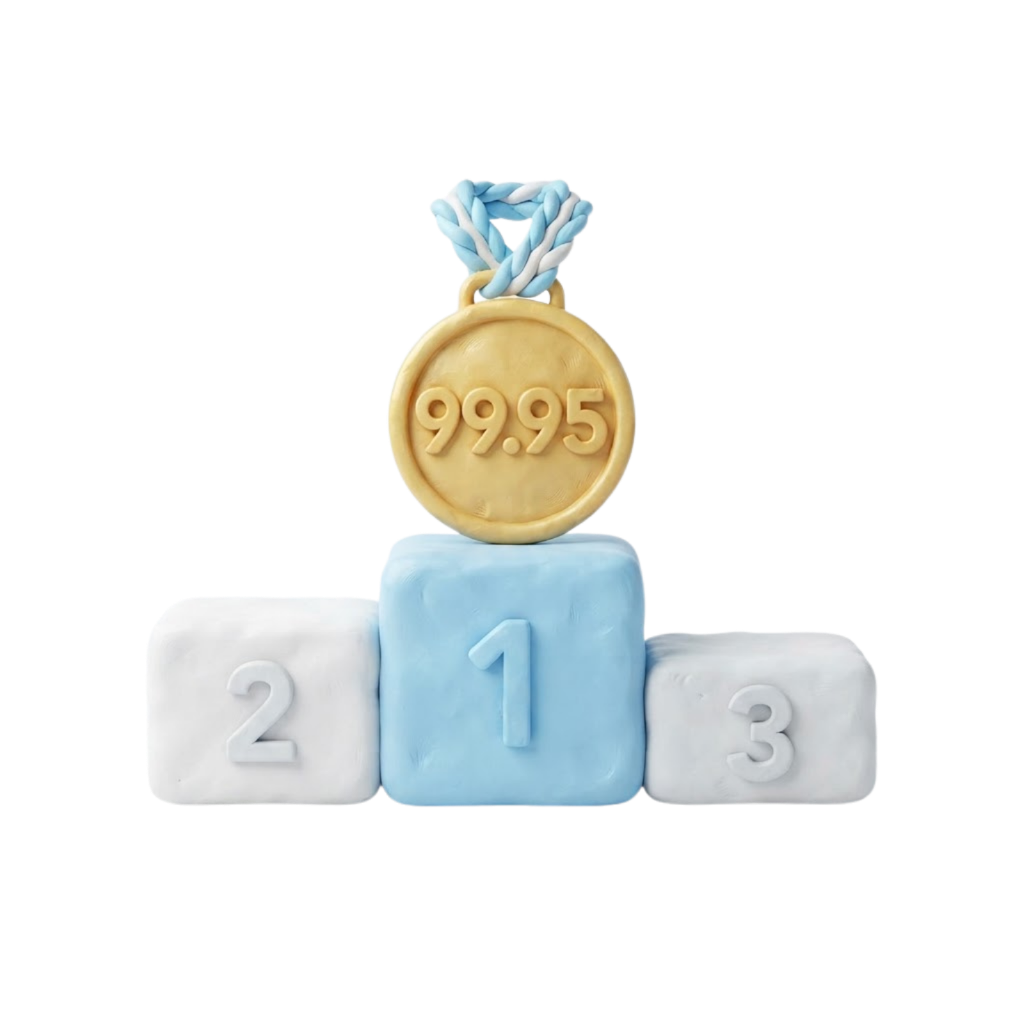 3D clay illustration of an ATAR ranking podium with a gold medal showing 99.95