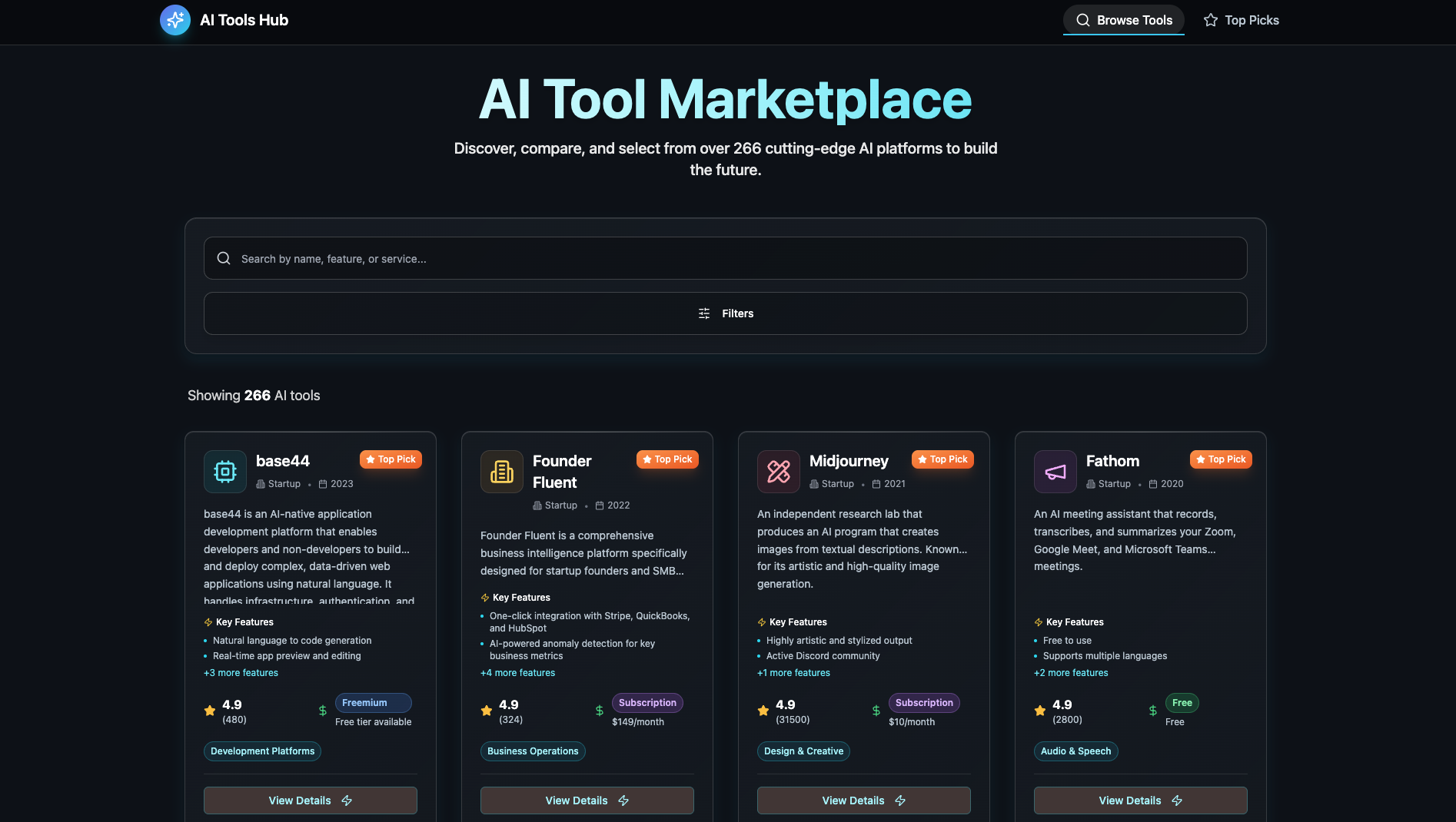 AI tools Hub template preview