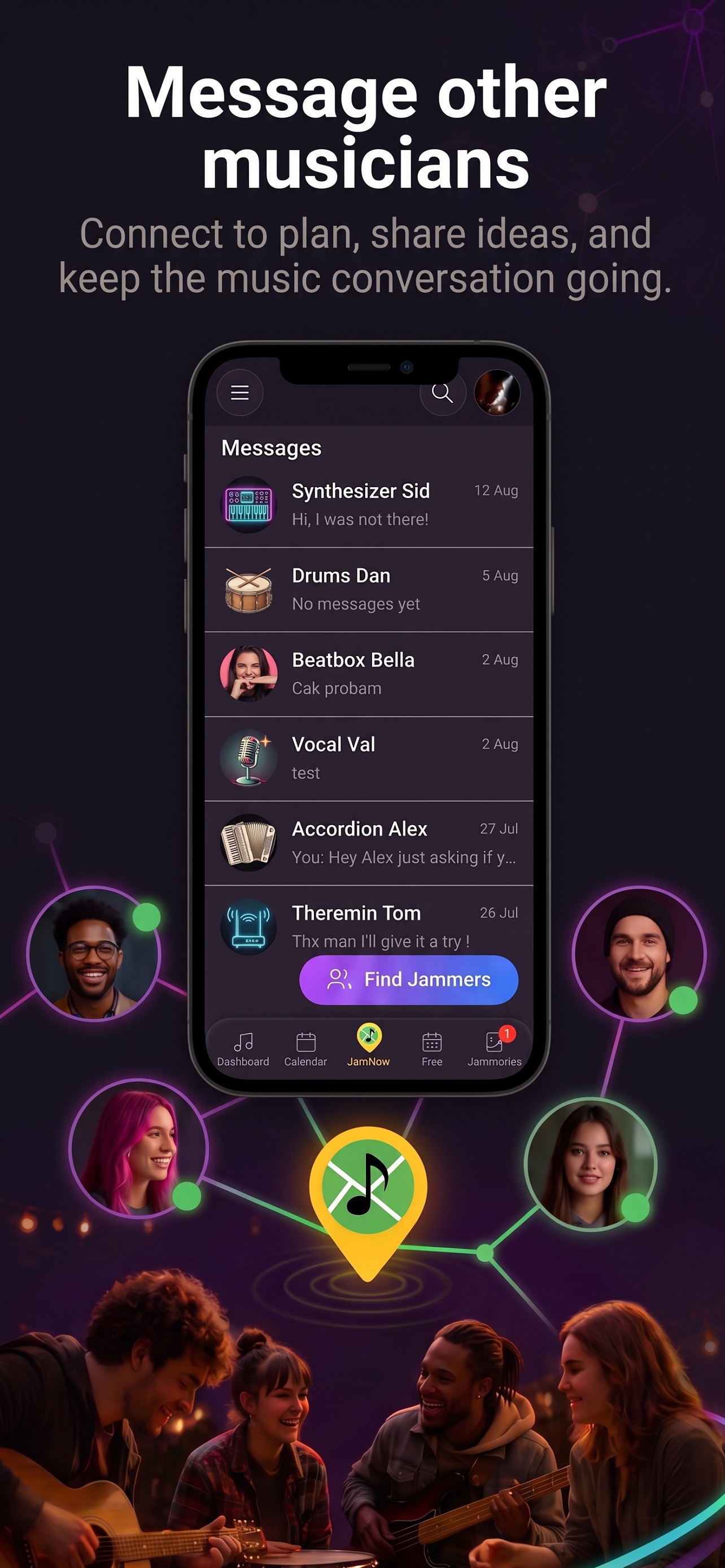 Message other musicians in JamNow