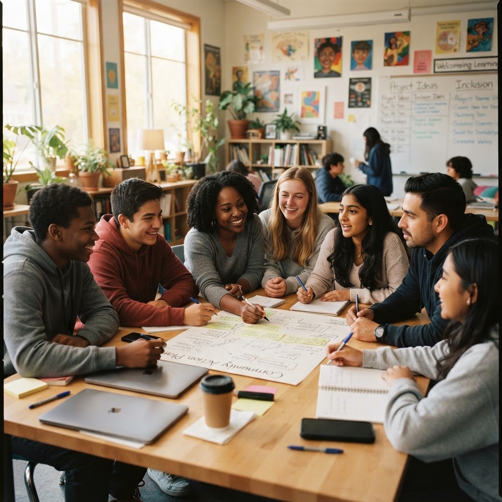Students learning with mentors at the centre