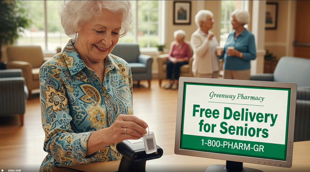 Senior center check-in station with advertiser display