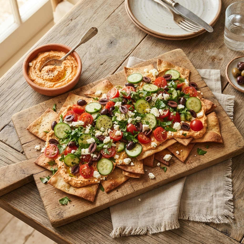 Crispy Pita Nachos with Spicy Feta Spread
