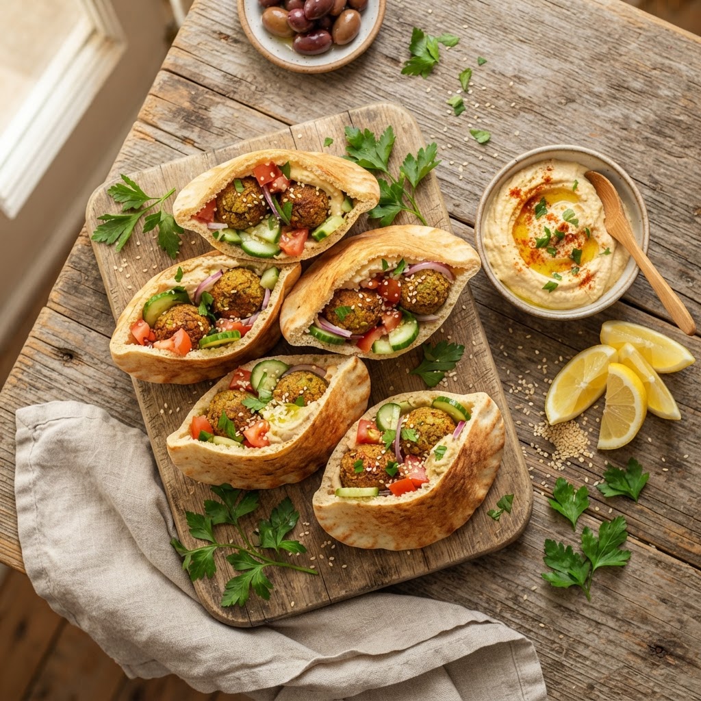 Spiced Falafel Pita Pockets with Classic Hummus Supreme