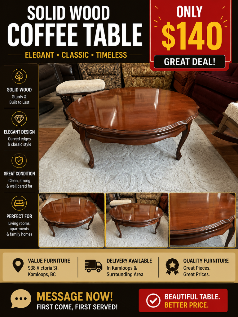 Solid Wood Coffee Table – Elegant Curved Design